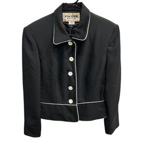 Joan Leslie Black Button-Up Womens Suit Jacket With White Piping Trim Size 8